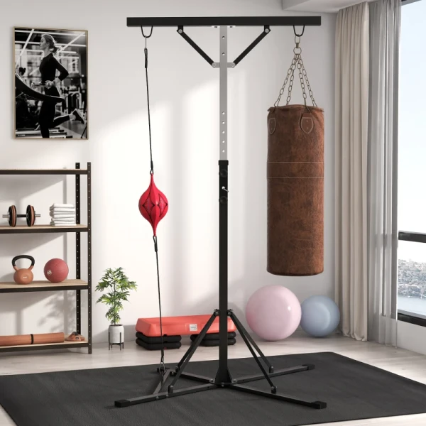 Bokszakstandaard, In Hoogte Verstelbaar, Met Speedball, Metalen Frame, 160L X 145B X 175-220H Cm, Zwart 2