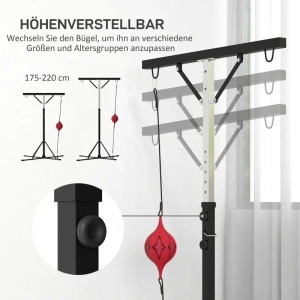 Bokszakstandaard, In Hoogte Verstelbaar, Met Speedball, Metalen Frame, 160L X 145B X 175-220H Cm, Zwart 5