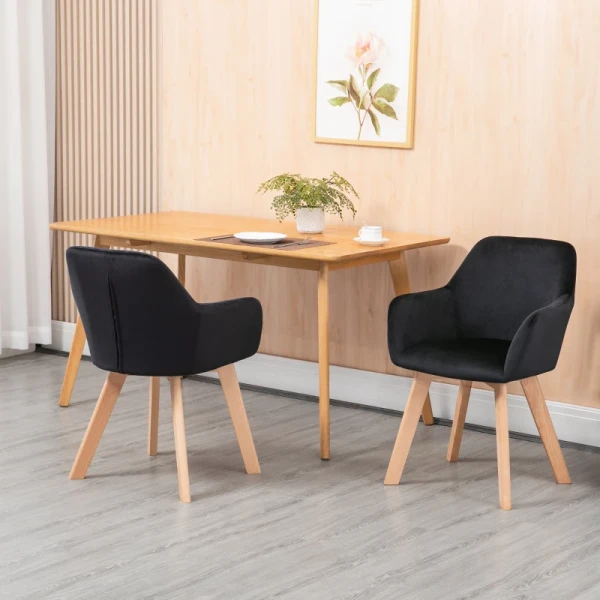 Eetkamerstoelen, Set Van 2, Modern Design, Fluwelen Look, Rubberboomhout, 54x57x80 Cm, Zwart 2