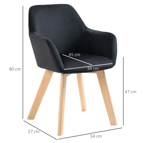 Eetkamerstoelen, Set Van 2, Modern Design, Fluwelen Look, Rubberboomhout, 54x57x80 Cm, Zwart 3