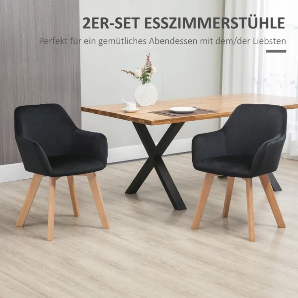 Eetkamerstoelen, Set Van 2, Modern Design, Fluwelen Look, Rubberboomhout, 54x57x80 Cm, Zwart 4