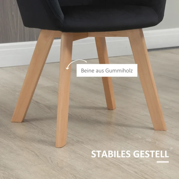 Eetkamerstoelen, Set Van 2, Modern Design, Fluwelen Look, Rubberboomhout, 54x57x80 Cm, Zwart 6