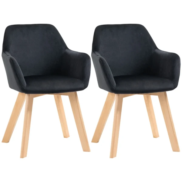 Eetkamerstoelen, Set Van 2, Modern Design, Fluwelen Look, Rubberboomhout, 54x57x80 Cm, Zwart 10