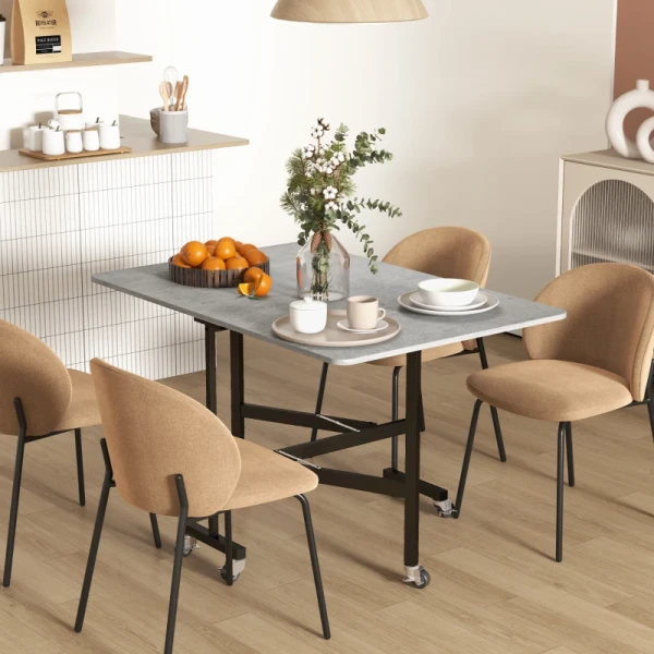 Eettafel Voor 4-6 Personen, Klaptafel Met Wielen, Stalen Frame, 52,5-120 X 80 X 73 Cm, Grijs 2