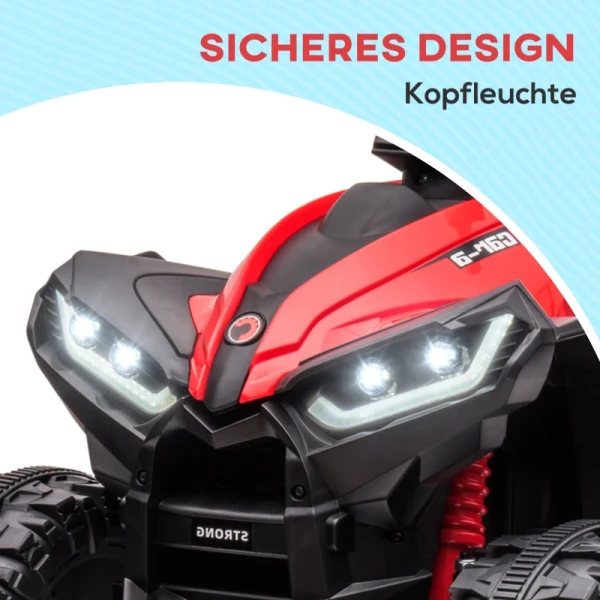 Elektrische Kinderquad, LED-koplamp, MP3-speler, Schokdemper, Ergonomische Stoel, Rood + Zwart 6