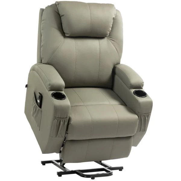 Elektrische Relaxfauteuil Met Opstahulp, Bekerhouder, 4 Vakken, 84x92x109 Cm, Lichtgrijs 10