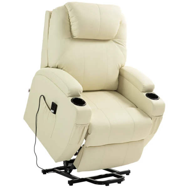 Elektrische Relaxfauteuil Met Opstahulp, Ligstoel, Bekerhouder, Kunstleer, Crèmewit 6