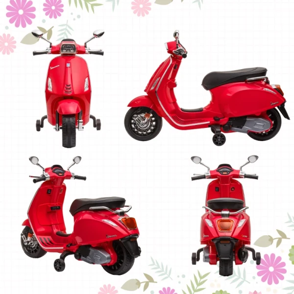 Elektrische Scooter Voor Kinderen, Vespa, Muziek & Koplampen, 107x47x73 Cm, Rood 8