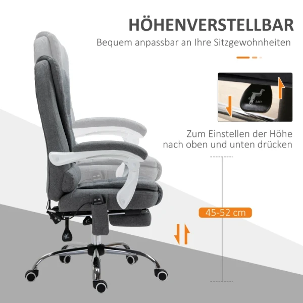 Ergonomische Massagestoel, 6 Trilpunten, Verstelbare Rugleuning, 360 Draaistoel, Grijs 6