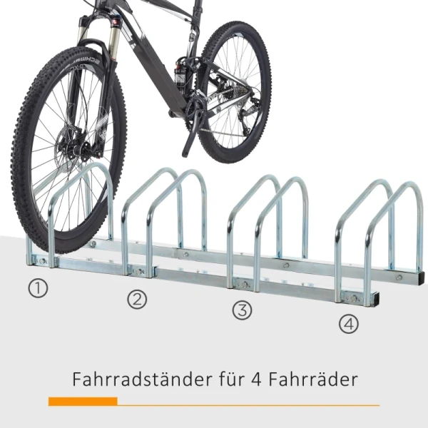 Fietsenstandaard Voor 4 Fietsen, Vloer- & Wandmontage, 110x33x27cm, Zilver 4