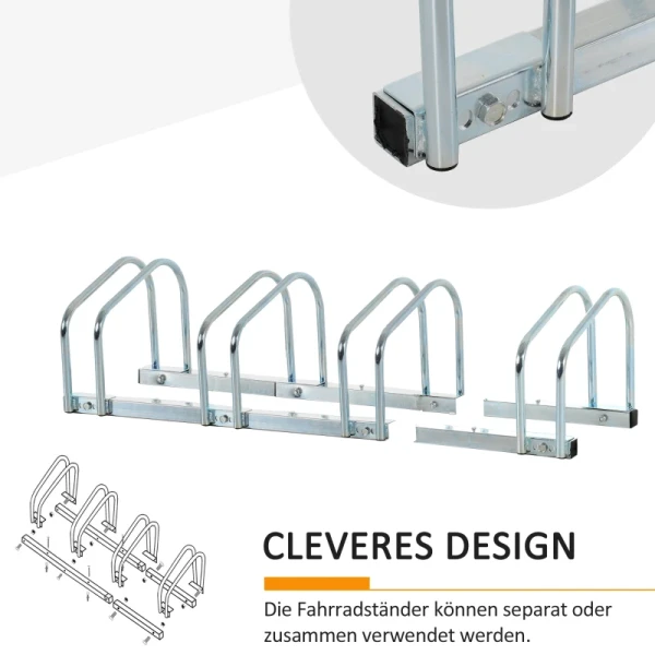 Fietsenstandaard Voor 4 Fietsen, Vloer- & Wandmontage, 110x33x27cm, Zilver 5