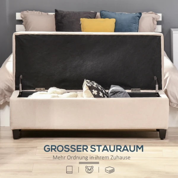 Gestoffeerde Bank Met Opbergruimte, Knoopstiksel, Tot 120 Kg, 125 X 49 X 41,5 Cm, Beige 4