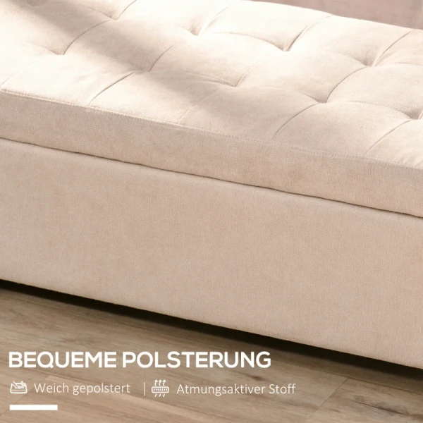 Gestoffeerde Bank Met Opbergruimte, Knoopstiksel, Tot 120 Kg, 125 X 49 X 41,5 Cm, Beige 6