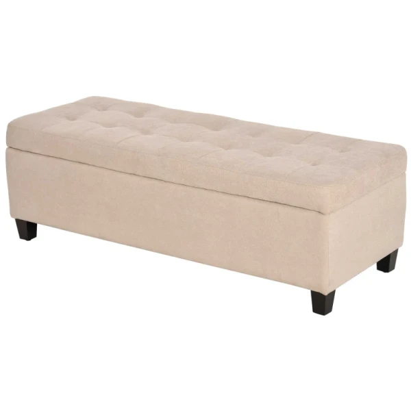 Gestoffeerde Bank Met Opbergruimte, Knoopstiksel, Tot 120 Kg, 125 X 49 X 41,5 Cm, Beige 1