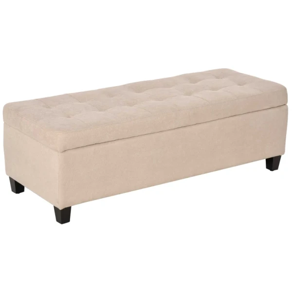 Gestoffeerde Bank Met Opbergruimte, Knoopstiksel, Tot 120 Kg, 125 X 49 X 41,5 Cm, Beige 10