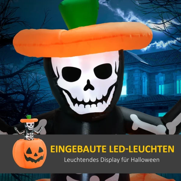 Halloween-decoratie, Skeletspook In Een Pompoen, Opblaasbaar, LED's, Voor Binnen En Buiten, 100x100x150 Cm 4