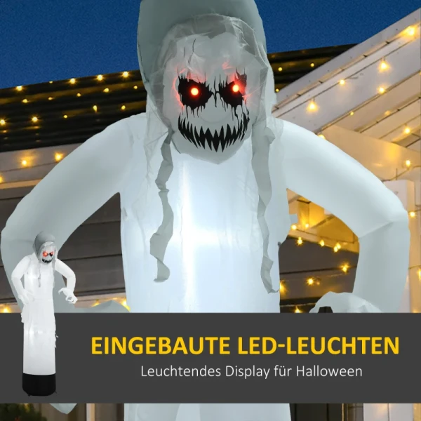 Halloween Decoratie, Spookheks Met Rode Ogen, Opblaasbaar, LED's, Geschikt Voor Buitengebruik, 180 Cm, Wit 4