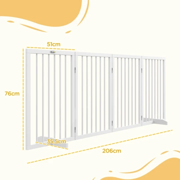 Hondenbarrière, Opvouwbaar, Antislip, Steun, Houten Frame, 206x35,5x76 Cm, Wit 3