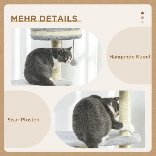 Kattenkrabpaal Sisal Touwpaal Zacht Pluche Meerniveaubal Speelgoed Grijs 59x35x100cm 5