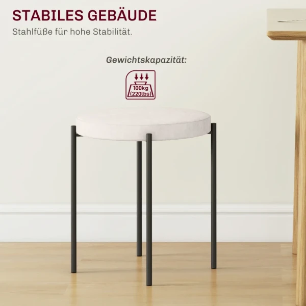 Keukenkruk Set Van 4, Stapelbaar, Fluweellook, Tot 100 Kg, Metalen Frame, 41,5 X 41,5 X 46 Cm, Crèmewit 4