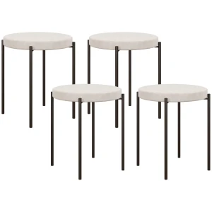 Keukenkruk Set Van 4, Stapelbaar, Fluweellook, Tot 100 Kg, Metalen Frame, 41,5 X 41,5 X 46 Cm, Crèmewit 1