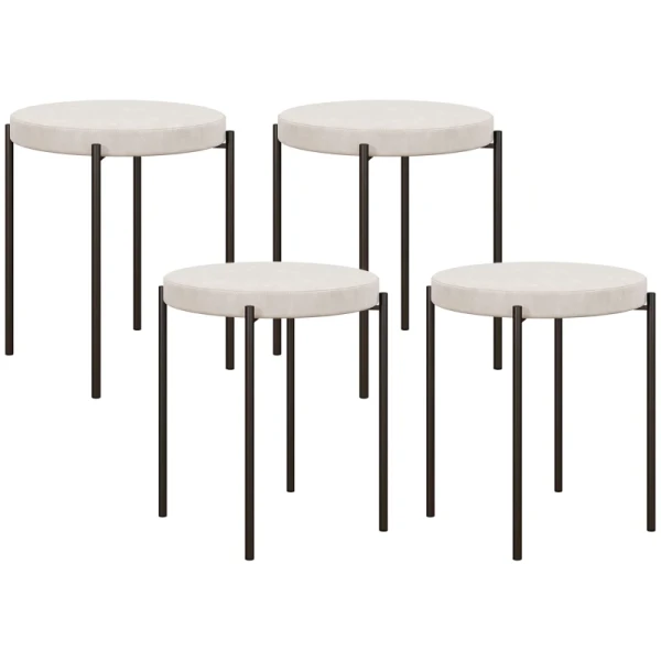 Keukenkruk Set Van 4, Stapelbaar, Fluweellook, Tot 100 Kg, Metalen Frame, 41,5 X 41,5 X 46 Cm, Crèmewit 1