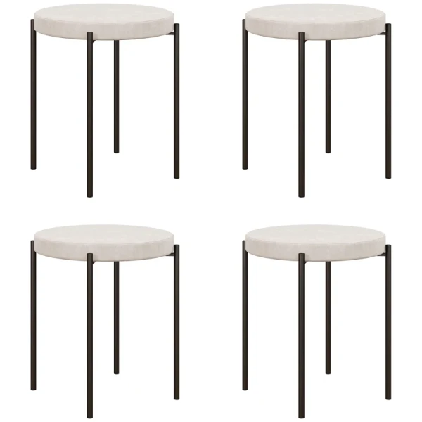 Keukenkruk Set Van 4, Stapelbaar, Fluweellook, Tot 100 Kg, Metalen Frame, 41,5 X 41,5 X 46 Cm, Crèmewit 10