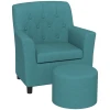 Kinderfauteuil Met Kruk, Rugleuning Ruitpatroon, Zachte Zitting, Houten Frame, Blauw 6