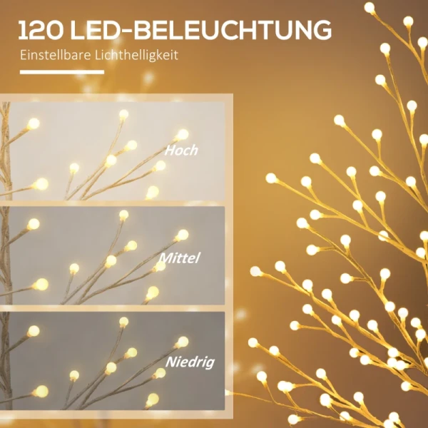 Kunstberk Met 120 LED-lampjes, 3 Helderheidsniveaus, Opvouwbare Stengels, IP44, 150 Cm, Wit 4