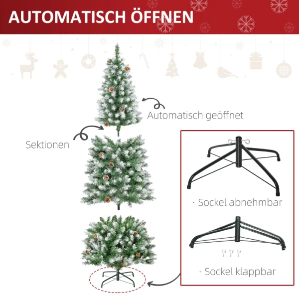 Kunstkerstboom, 630 Takken, 37 Kegels, Besneeuwde Punten, Vuurvast, 180 Cm 6