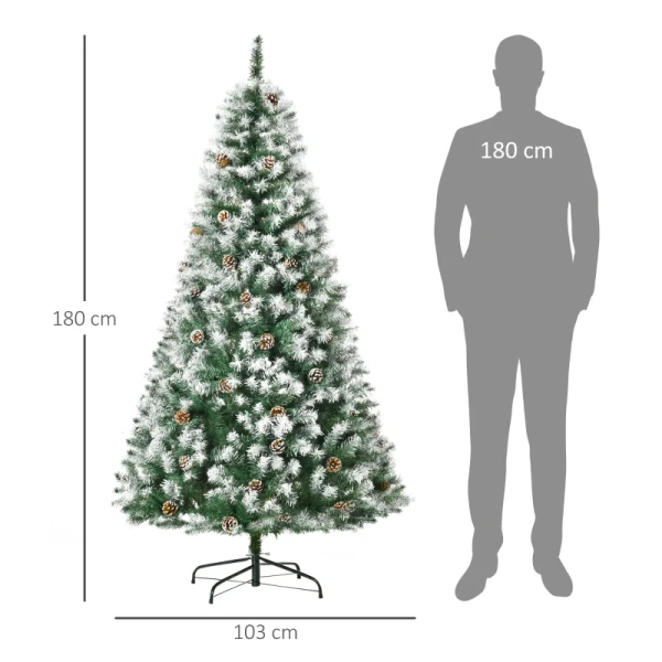 Kunstkerstboom, 800 Takken, 61 Kegels, Besneeuwde Punten, Vuurvast, 180 Cm 3