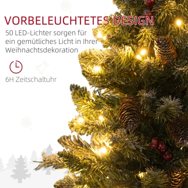 Kunstkerstboom, 86 Takken, 50 Warmwitte LED's, Sneeuwpunten, Vuurvast, 0,6 M 4