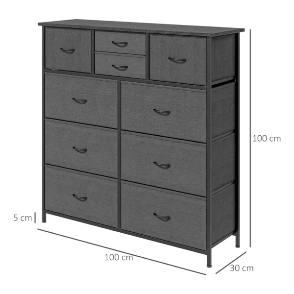 Ladekast, Dressoir Met Stoffen Lades, 10 Vakken, Metalen Frame, 100x30x100cm, Zwart 3