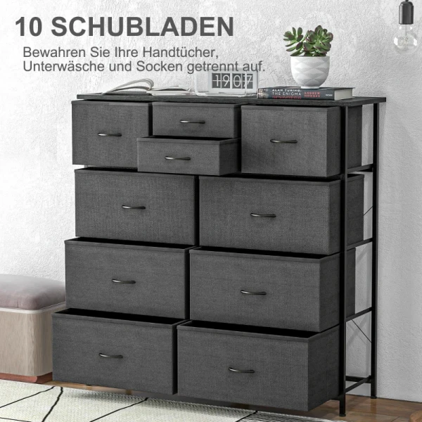 Ladekast, Dressoir Met Stoffen Lades, 10 Vakken, Metalen Frame, 100x30x100cm, Zwart 4