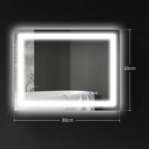 LED-badkamerspiegel, Voor- En Achterverlichting, Smart Touch, Ontwaseming, 80x60 Cm 3