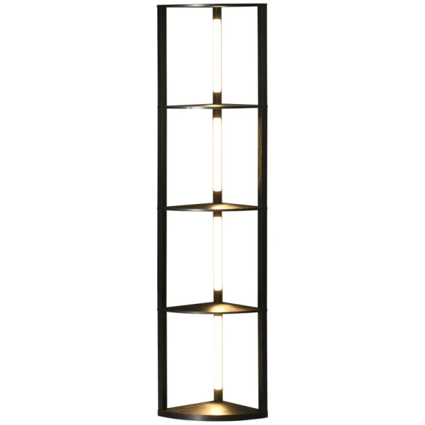 LED Vloerlamp, Hoekplank, Dimbaar, 4 Planken, Warm Wit Licht, 41x30x164cm, Zwart 10