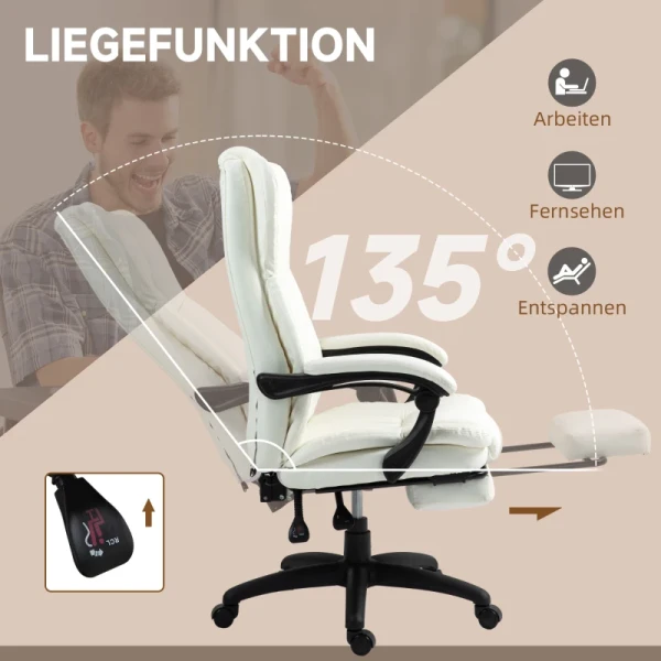 Massagebrosessel, Ergonomisch, 6 Trilpunten, 5 Standen, 135 Ligfunctie, Kunstleer, Crème 6