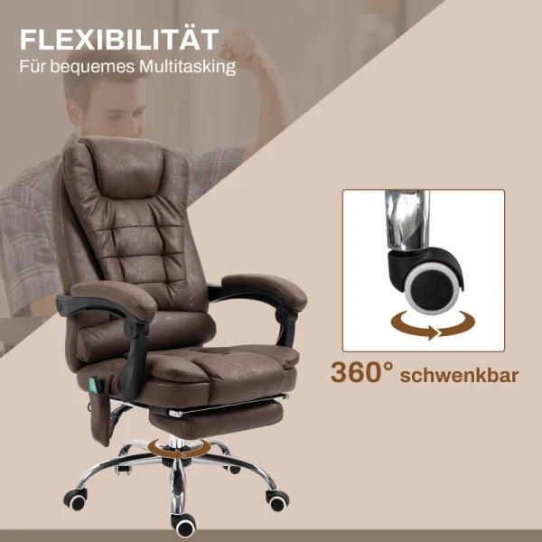 Massagebureaustoel, Lig- En Verwarmingsfunctie, Draaibaar, Ergonomisch, Tot 120 Kg, Bruin 7