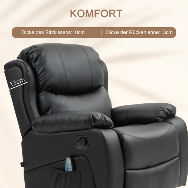 Massagestoel, Warmte- En Ligfunctie, Kunstleer, Tot 150kg, 97x92x104cm, Zwart 8