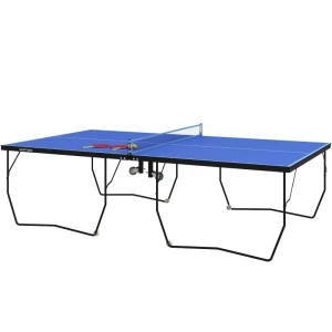 Opklapbare Tafeltennistafel, 8 Wielen, Stalen Frame Met Poedercoating, MDF, 274 X 152,5 X 76 Cm, Blauw 1