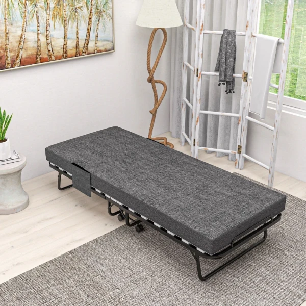 Opklapbed, Matras, 4 Wielen, Metalen Frame, Tot 150 Kg, 190 X 80 X 42 Cm, Donkergrijs 8