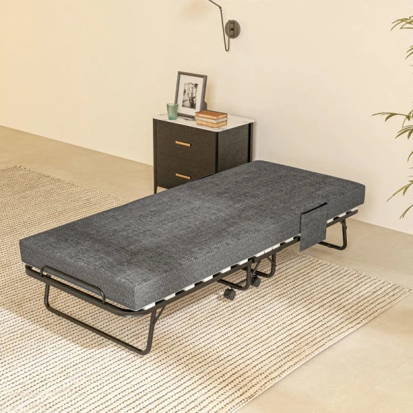 Opklapbed, Matras, 4 Wielen, Metalen Frame, Tot 150 Kg, 190 X 80 X 42 Cm, Donkergrijs 9