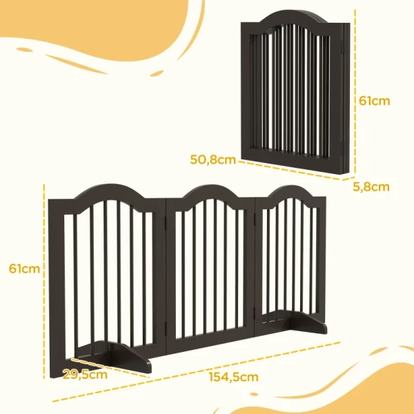 Opvouwbare Hondenbarrière Met 3 Panelen Massief Hout En MDF 154,5 X 29,5 X 61 Cm Koffie 3