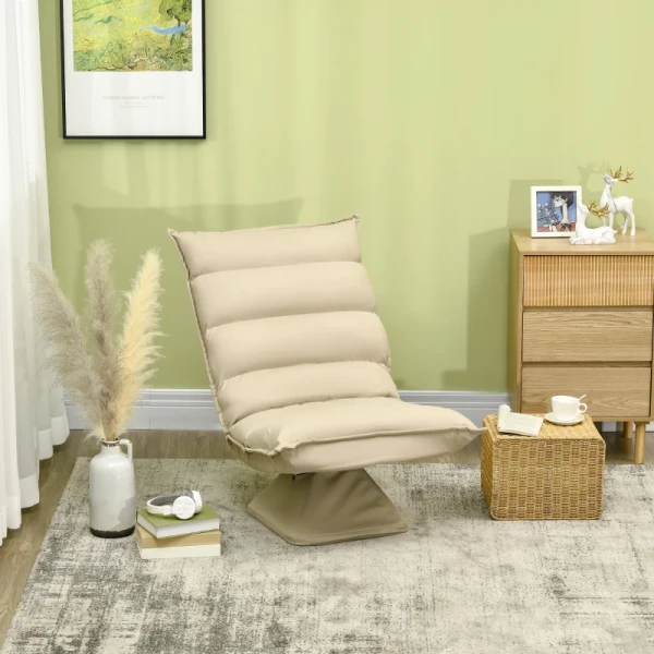 Relaxfauteuil, Zitzak, Verstelbare Rugleuning, Lederlook, 62x70x95cm, Beige 2