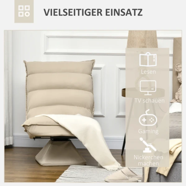 Relaxfauteuil, Zitzak, Verstelbare Rugleuning, Lederlook, 62x70x95cm, Beige 7