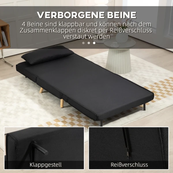 Relaxstoel Met Bedfunctie, Voor 1 Persoon, Modern Design, Tot 350 Kg, 94x78x80cm, Zwart 6