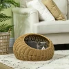 Rotan Kattenmand, Kattenhuis, Kattenhuis Met Kussen Voor Katten Tot 4 Kg, Huisdierbed, Kattengrot, Binnen, PE Rotan, 50 X 31 Cm, Lichtbruin 2