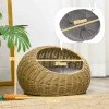 Rotan Kattenmand, Kattenhuis, Kattenhuis Met Kussen Voor Katten Tot 4 Kg, Huisdierbed, Kattengrot, Binnen, PE Rotan, 50 X 31 Cm, Lichtbruin 3