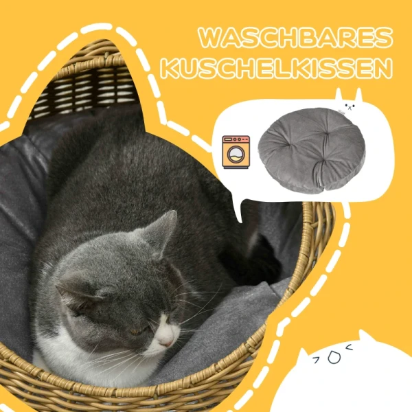 Rotan Kattenmand, Kattenhuis, Kattenhuis Met Kussen Voor Katten Tot 4 Kg, Huisdierbed, Kattengrot, Binnen, PE Rotan, 50 X 31 Cm, Lichtbruin 4