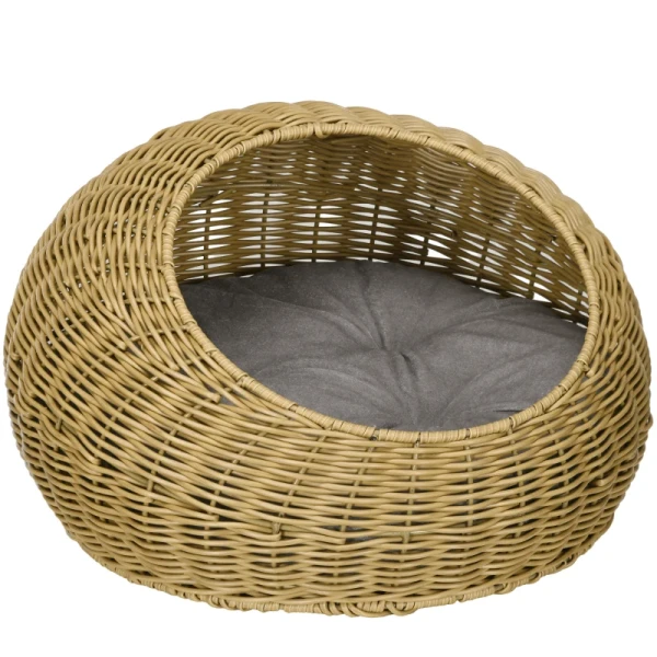 Rotan Kattenmand, Kattenhuis, Kattenhuis Met Kussen Voor Katten Tot 4 Kg, Huisdierbed, Kattengrot, Binnen, PE Rotan, 50 X 31 Cm, Lichtbruin 9